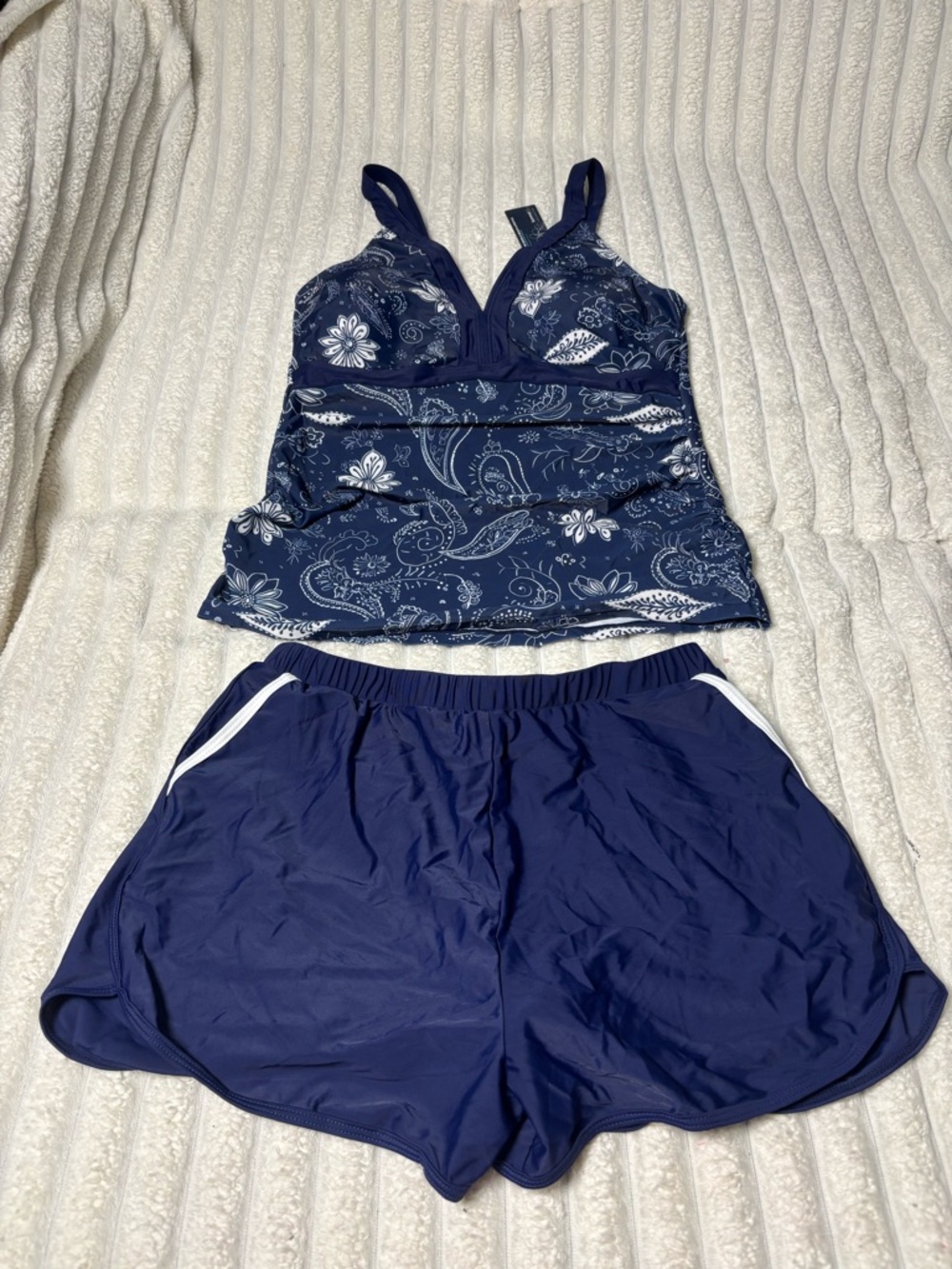 Navy Floral V-Neck Tankini Top and Swim Shorts Set - Picture 4 of 9